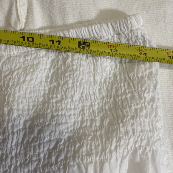 Zury White Ruffled Ruched Waist Wide Leg Bloomer Style Cropped Cotton Pants Med - Picture 9 of 10